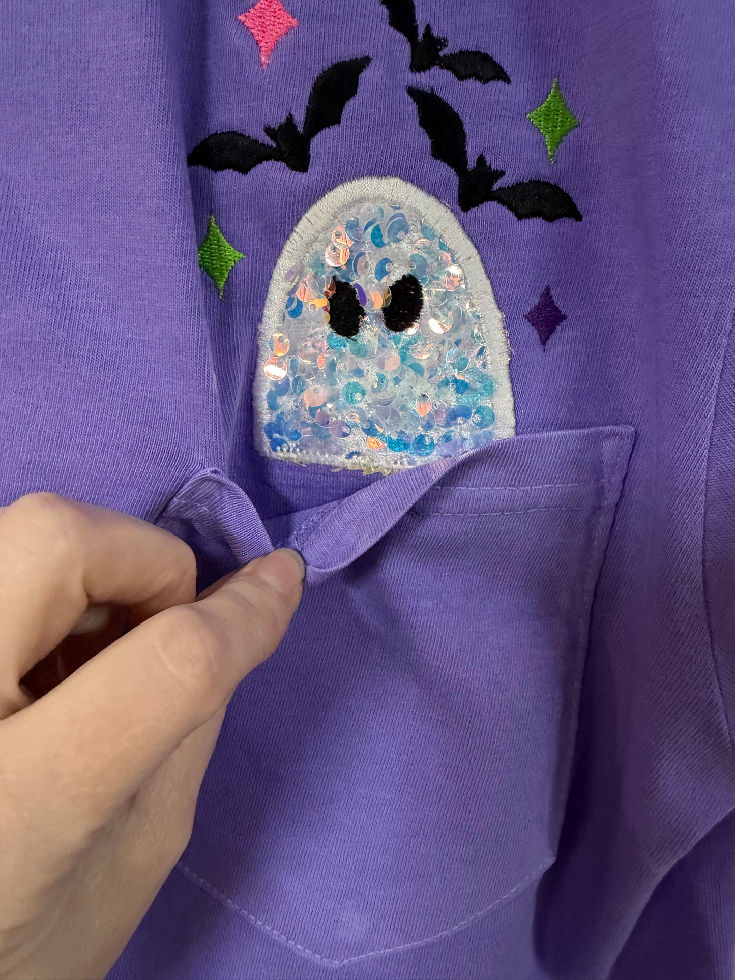 Judging Ghost Sequin Pocket Tee | Comfort Colors