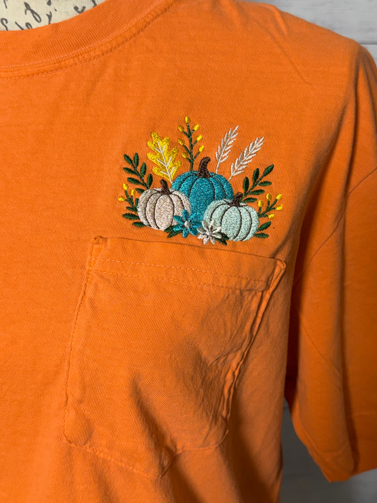 Embroidered Pumpkin Patch Comfort Colors Pocket Tee | Comfort Colors